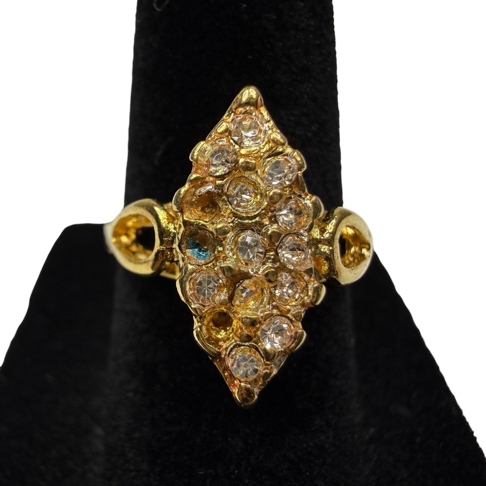 Stunning 18K GE Gold Marquise Style Diamond Gem Cluster Ring Jewelry Size 6